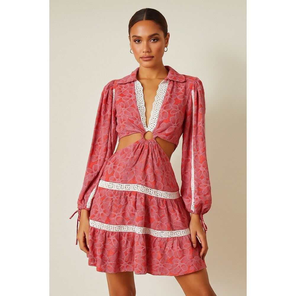 Tularosa Celina Mini Dress Whip Floral V-Neck Side Cut Outs CottageCore Feminine